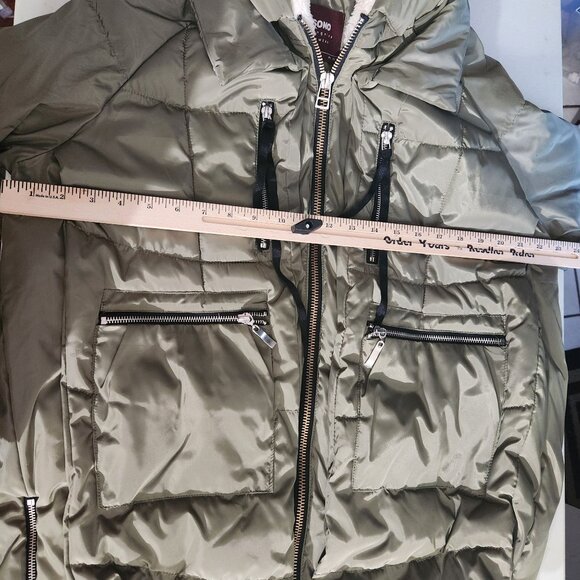 Ci Sono Olive Green Faux Shearling Hooded Oversized Puffy Parka Puffer Coat M - Picture 12 of 16